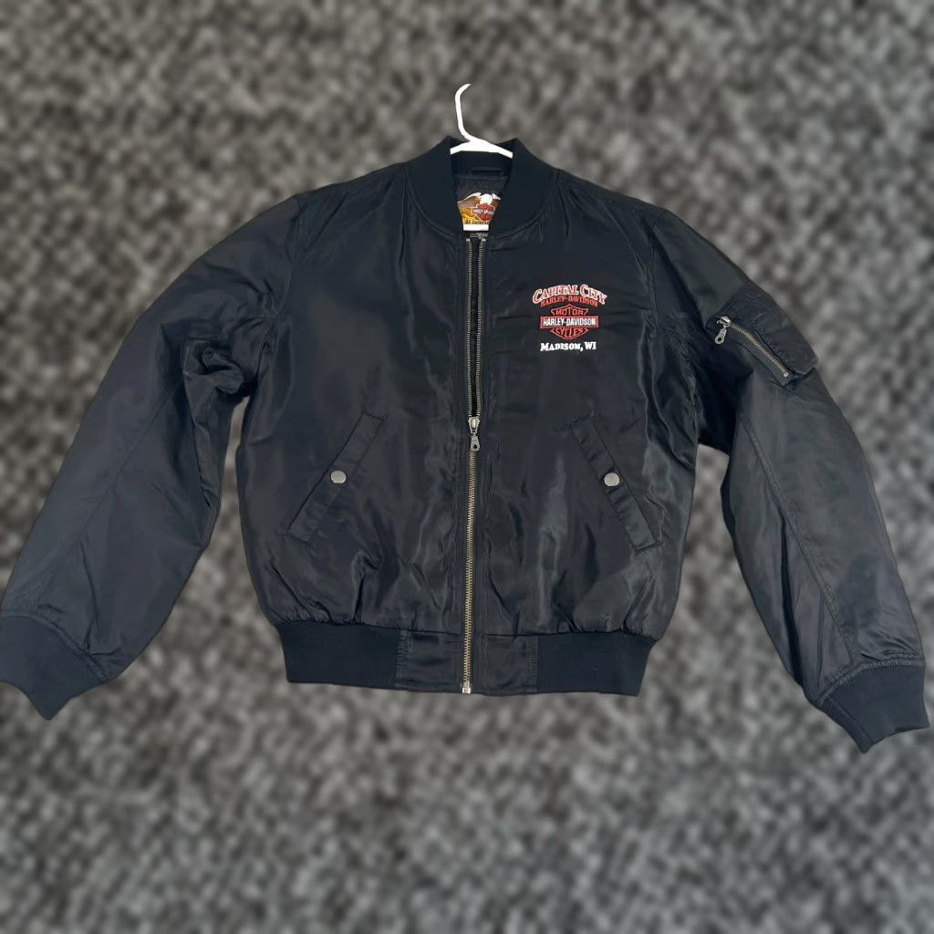 Harley Davidson VTG Harley-Davidson Jacket Windbreaker Medium M Black Nylon Lined Zip Snap Logo Embroidered Biker Fashion Size US M / EU 48-50 / 2 - 1 Thumbnail