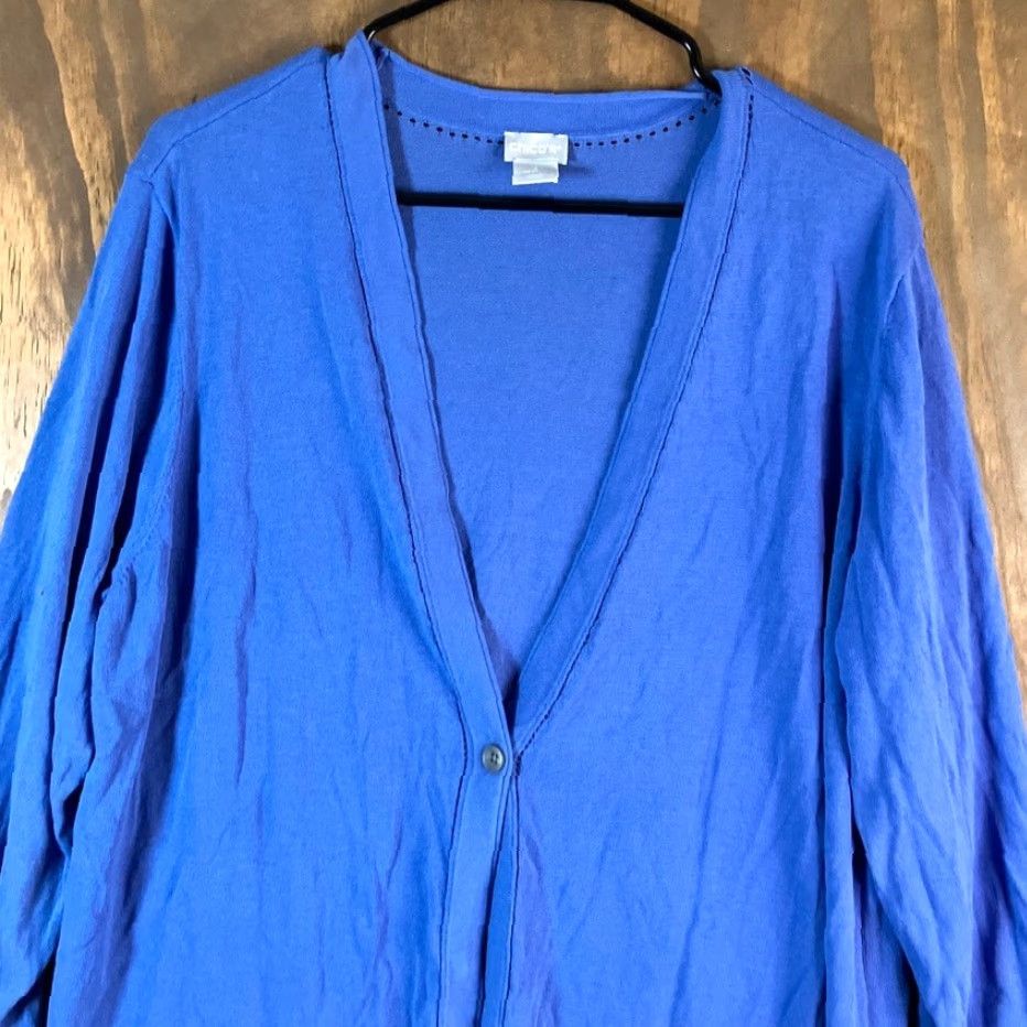 Vintage VINTAGE Chicos Cardigan Sweater Blue V-Neck Button Front Long Sleeve XL Women’s Knit Stretch Relaxed Casual Workwear Size XL / US 12-14 / IT 48-50 - 2 Thumbnail