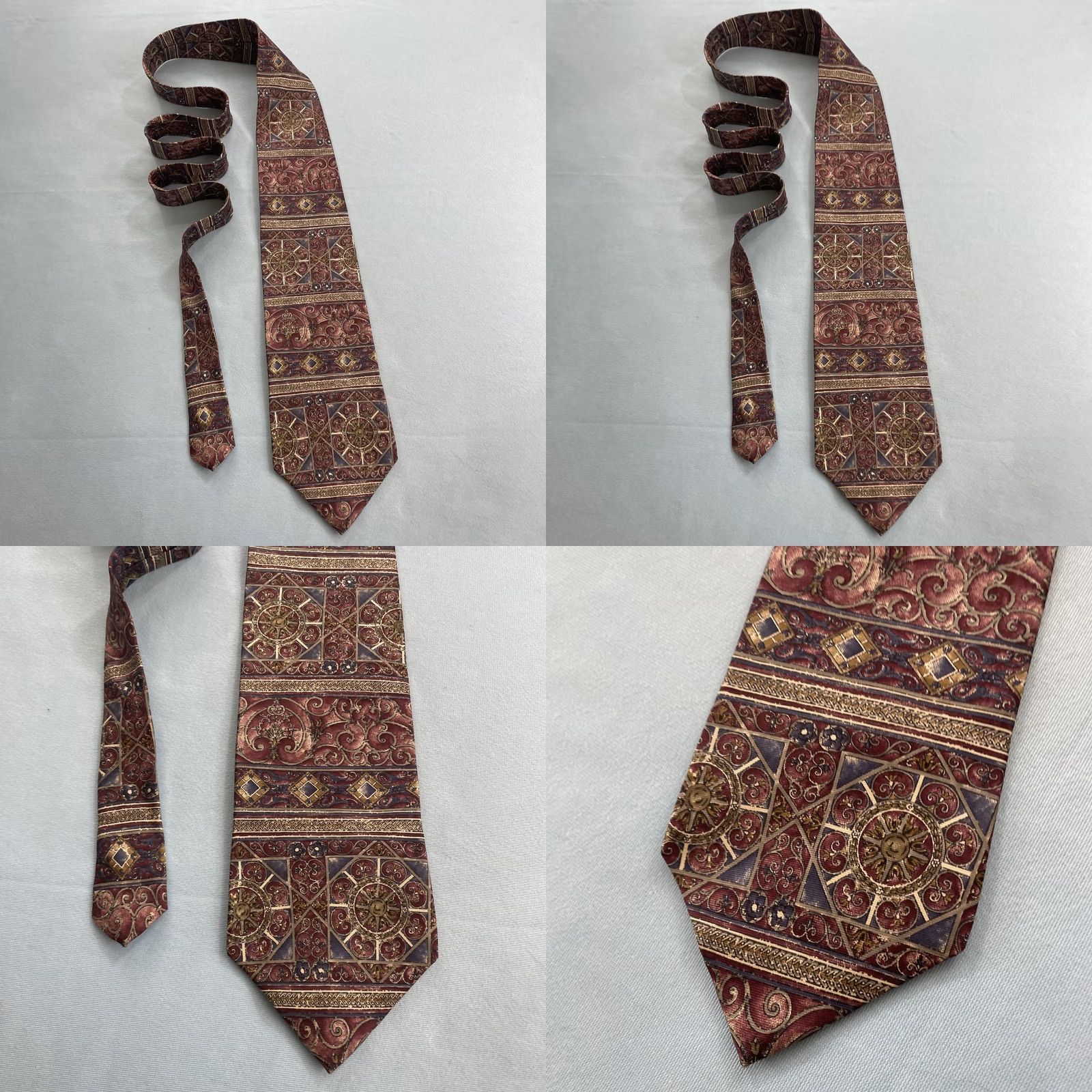 Vintage VINTAGE Courtney All Silk Tie vtg 90s Optical ArtDeco Spoke Burst Geometry Red Gray 4x56 Capsule Wide Necktie Mens Silk Tie Size ONE SIZE - 10 Thumbnail