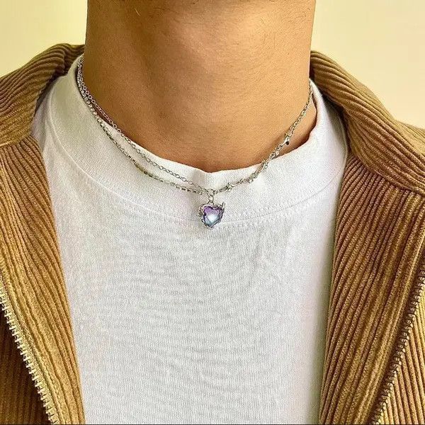 Jewelry y2k 2000s choker heart crystal star pendant silver necklace Size ONE SIZE - 2 Thumbnail