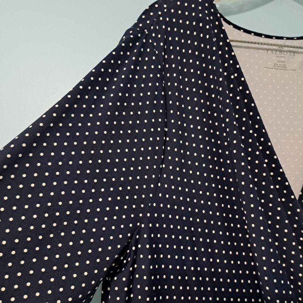 Other Talbots Polka Dot Print Faux Wrap Stretch Fabric Navy/White Size 3XL / US 20-22 - 5 Thumbnail