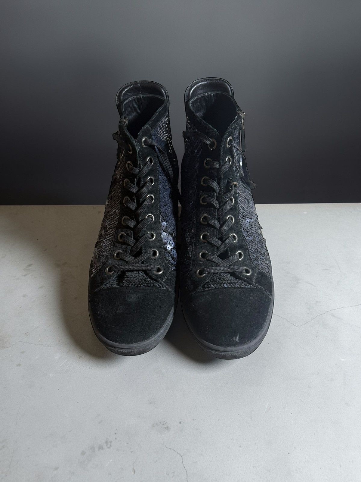 Louis Vuitton Louis Vuitton Sequin High-Top Sneakers Black Suede LV Rare Size US 9.5 / EU 42-43 - 2 Thumbnail