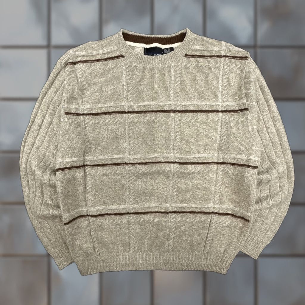 Bill Blass VINTAGE Bill Blass Sweater Mens XL Beige Brown Knit Crewneck Pullover Striped Y2K Crew Neck Long Sleeve Size US XL / EU 56 / 4 - 1 Thumbnail