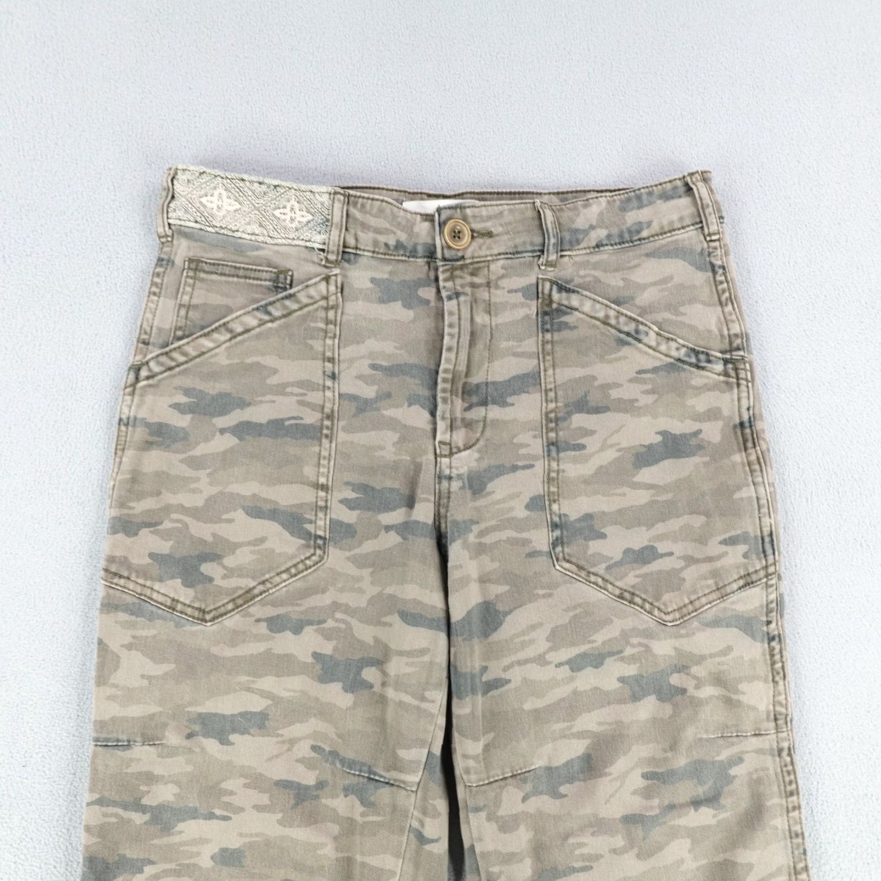 Anthropologie VINTAGE Anthropologie Brown Camo Pants Womens 28 Cropped Embroidered Utility Casual Workwear Size 28" / US 6 / IT 42 - 2 Thumbnail