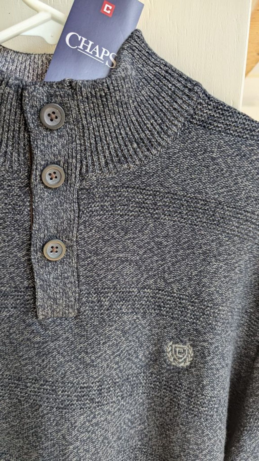 Chaps Men's Chaps M Charcoal Grey Mock Neck Button Sweater Size US M / EU 48-50 / 2 - 3 Thumbnail
