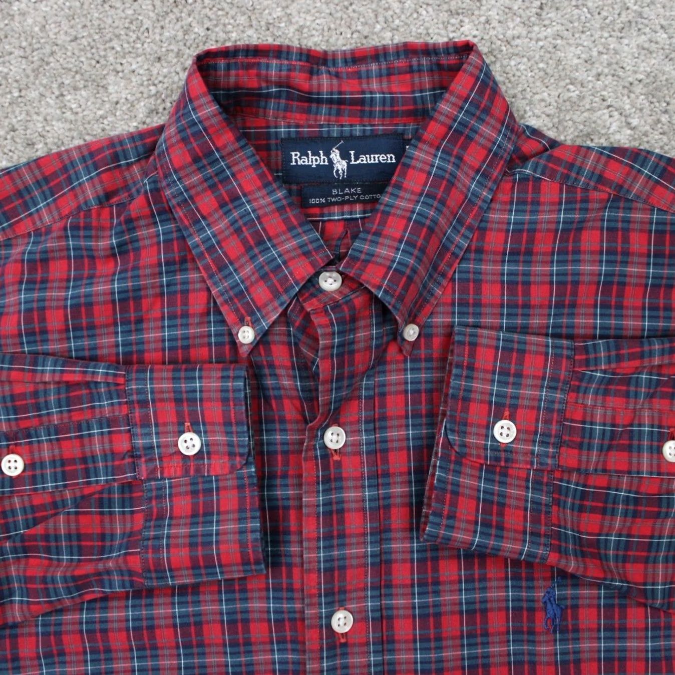 Ralph Lauren Ralph Lauren Shirt Men Large Red/Blue 2 Ply Cotton Long Sleeve Button Down Plaid Size US L / EU 52-54 / 3 - 2 Thumbnail