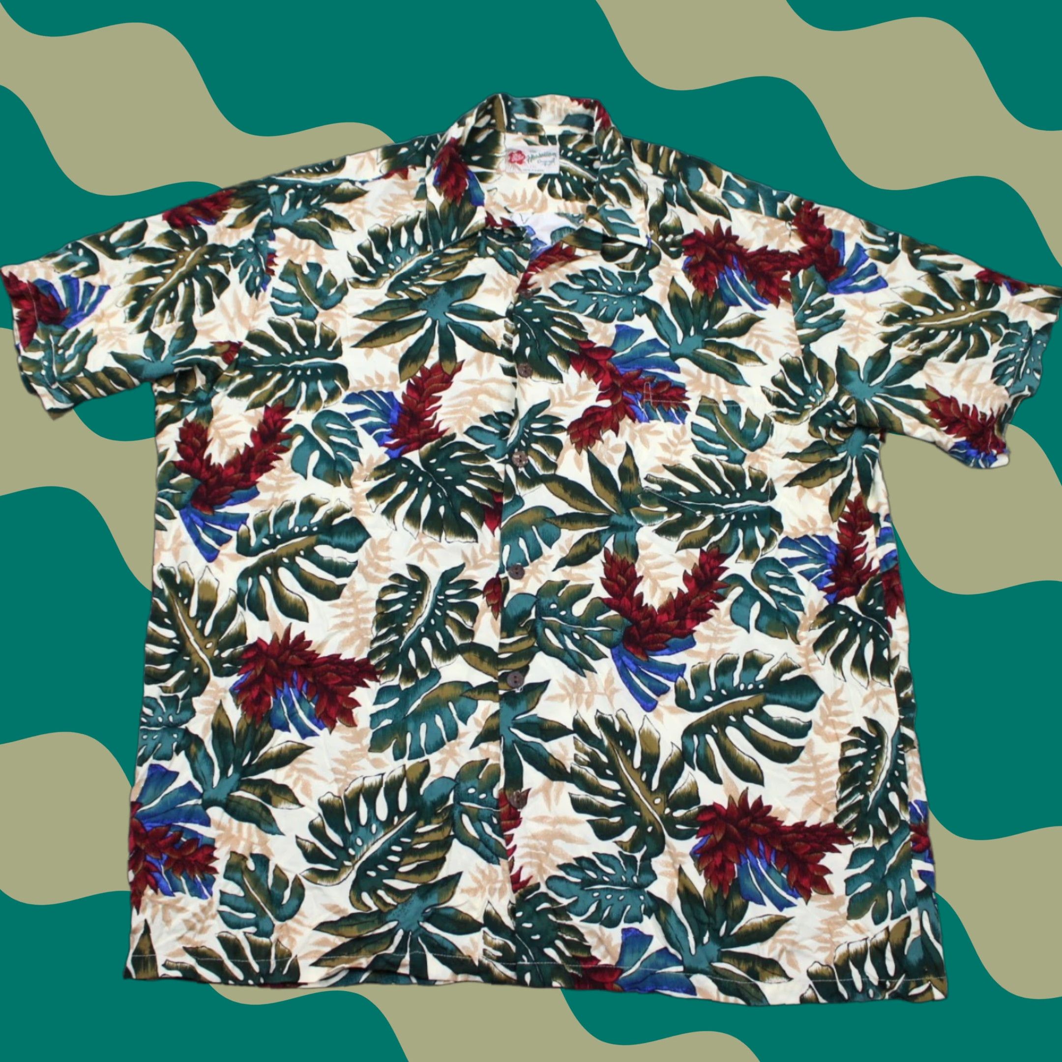 Hilo Hattie Hilo Hattie Shirt Mens 2XL Floral Rayon Button-Up Short Sleeve Green Tan Red Core Casual Hawaiian Size US XXL / EU 58 / 5 - 1 Thumbnail