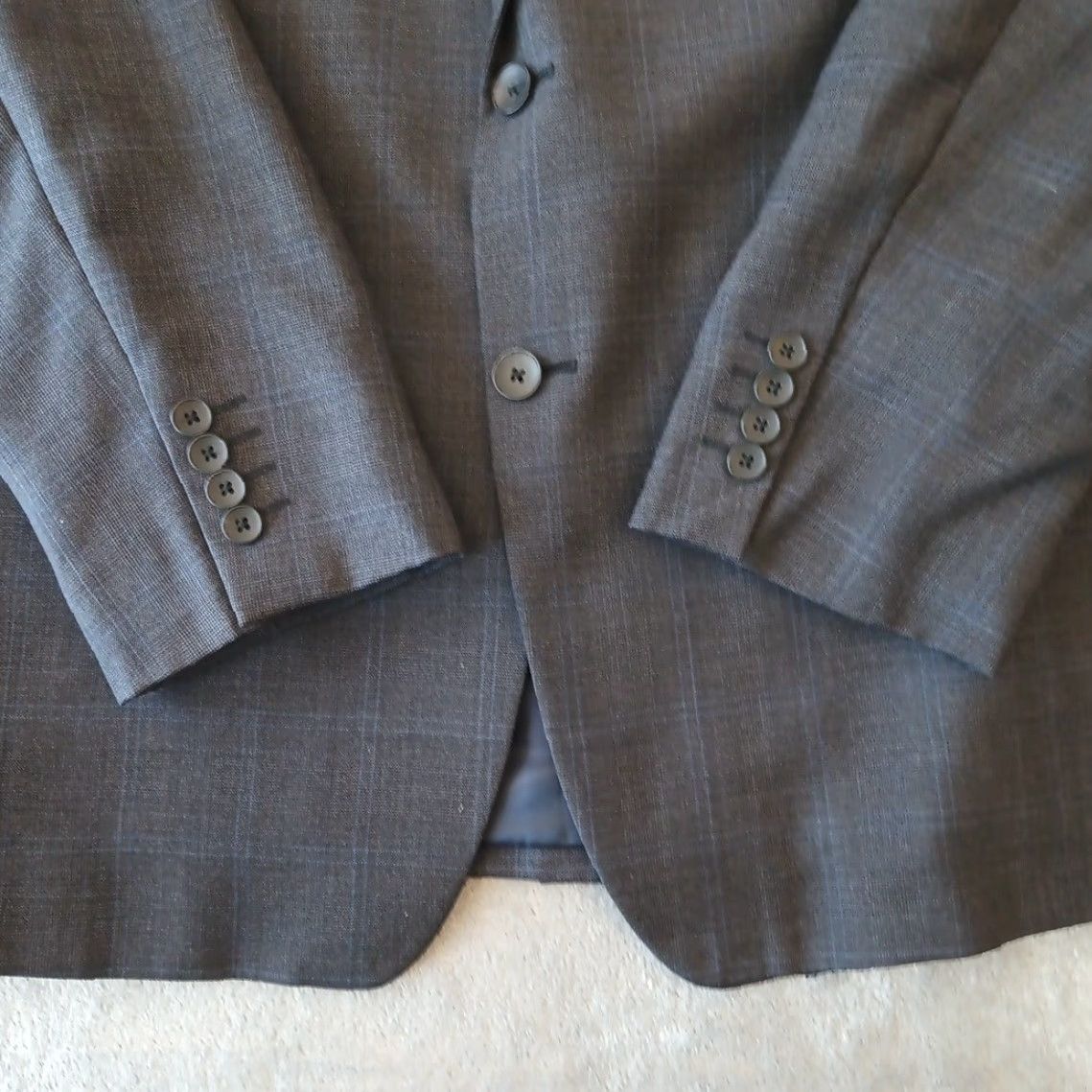 Nautica Nautica Blazer Mens 46 Gray Blue Plaid Wool Two Button Single Vent Notch Lapel 2 Piece Jacket Coat Regular Fit–Mens Size 46R - 5 Thumbnail