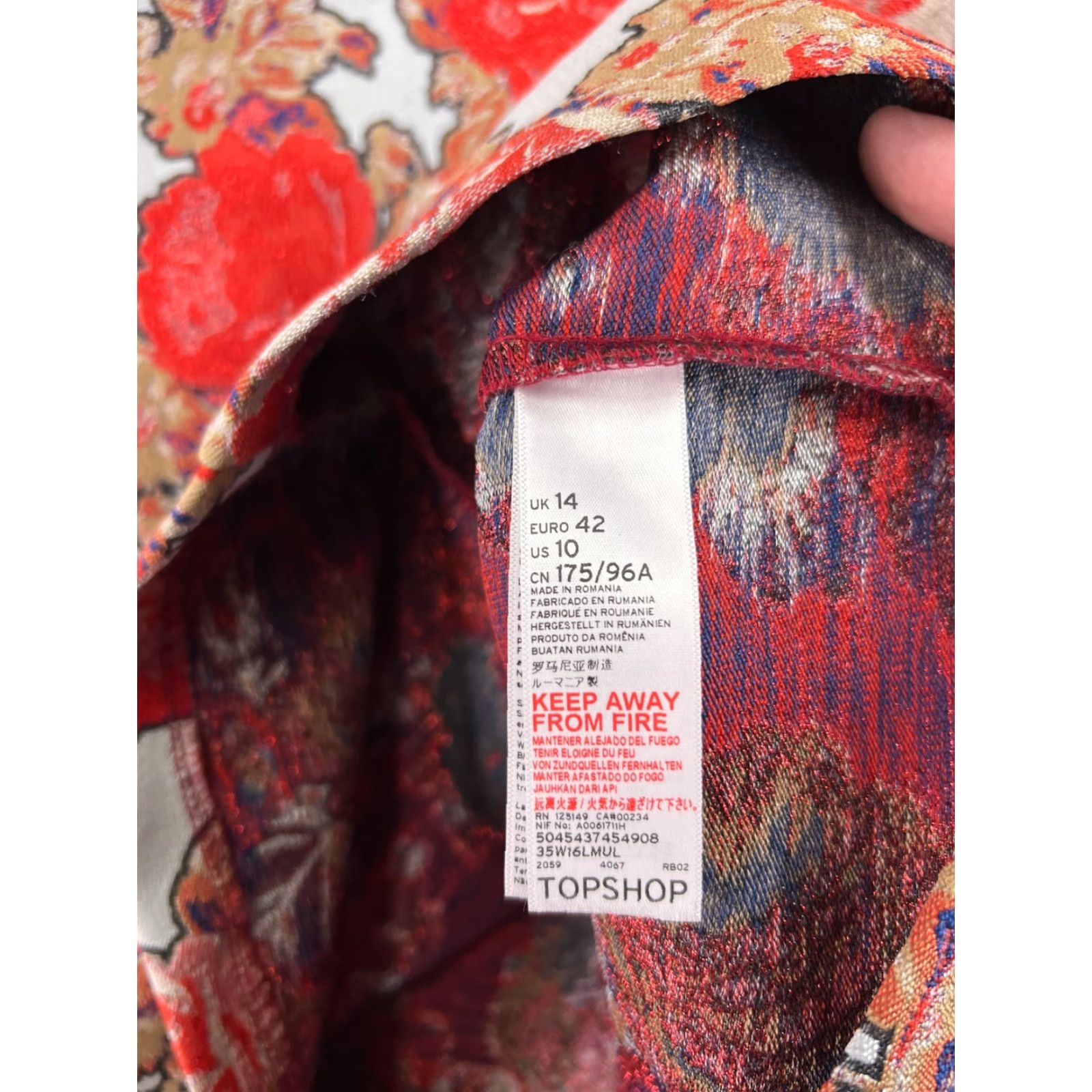 Topshop Top Shop Dress Womens 10 Red Floral Sleeveless V-Neck Mini Polyester Blend Botton, Ruffle Casual Party/Cocktail Size L / US 10 / IT 46 - 4 Thumbnail