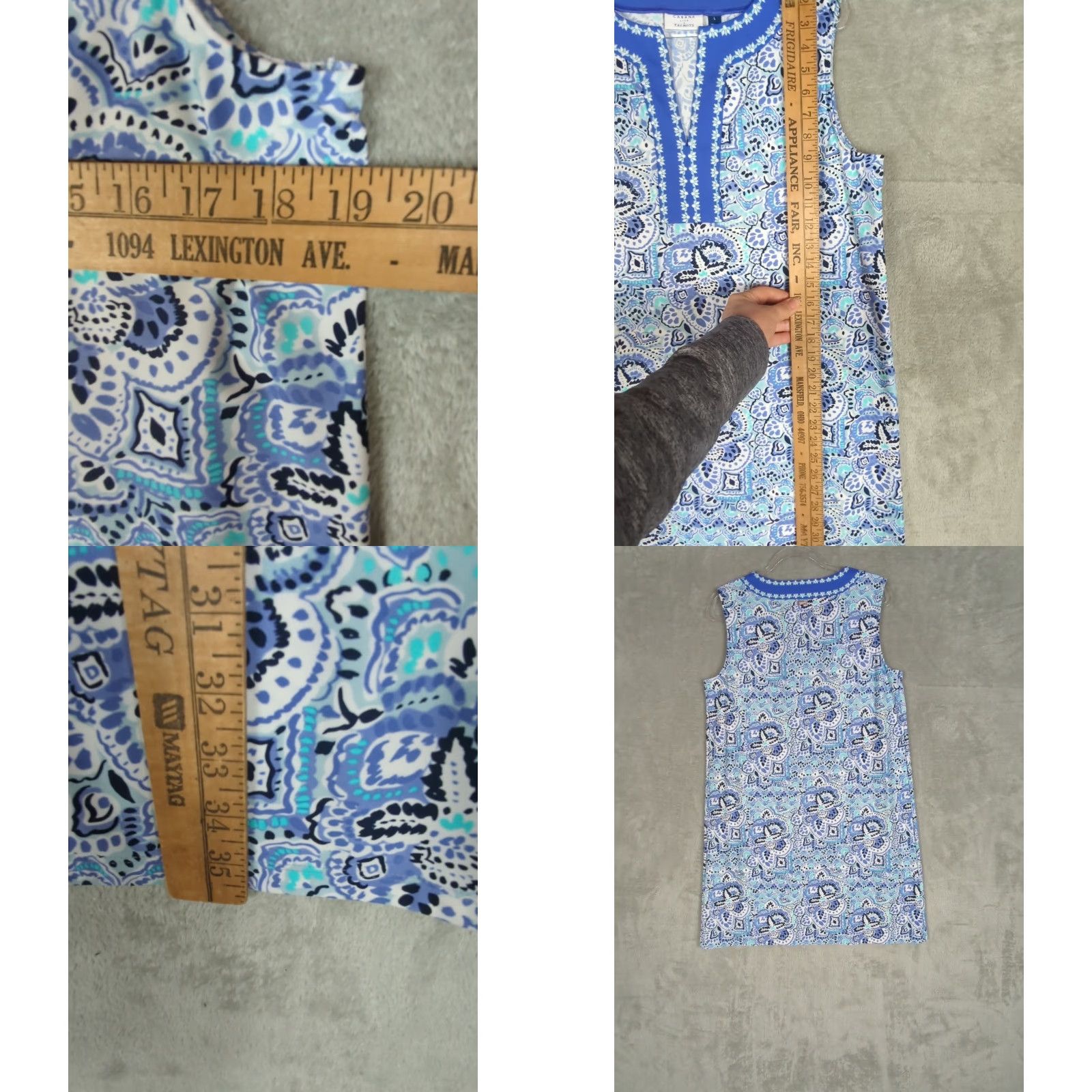 Vintage Cabana Life x Talbots Dress Womens L UPF50+ Blue Floral Knit Sleeveless V-Neck Knee Length Embroidered Summer Resort Cruise Beachy Size L / US 10 / IT 46 - 8 Thumbnail