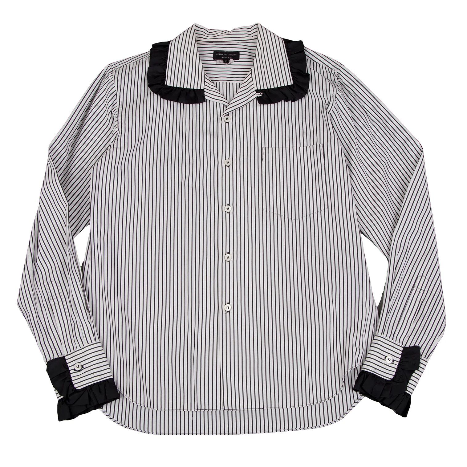 Comme des Garcons Homme Plus Striped Frill Decor Shirt in Black and White, Size XS Size US XS / EU 42 / 0 - 1 Thumbnail