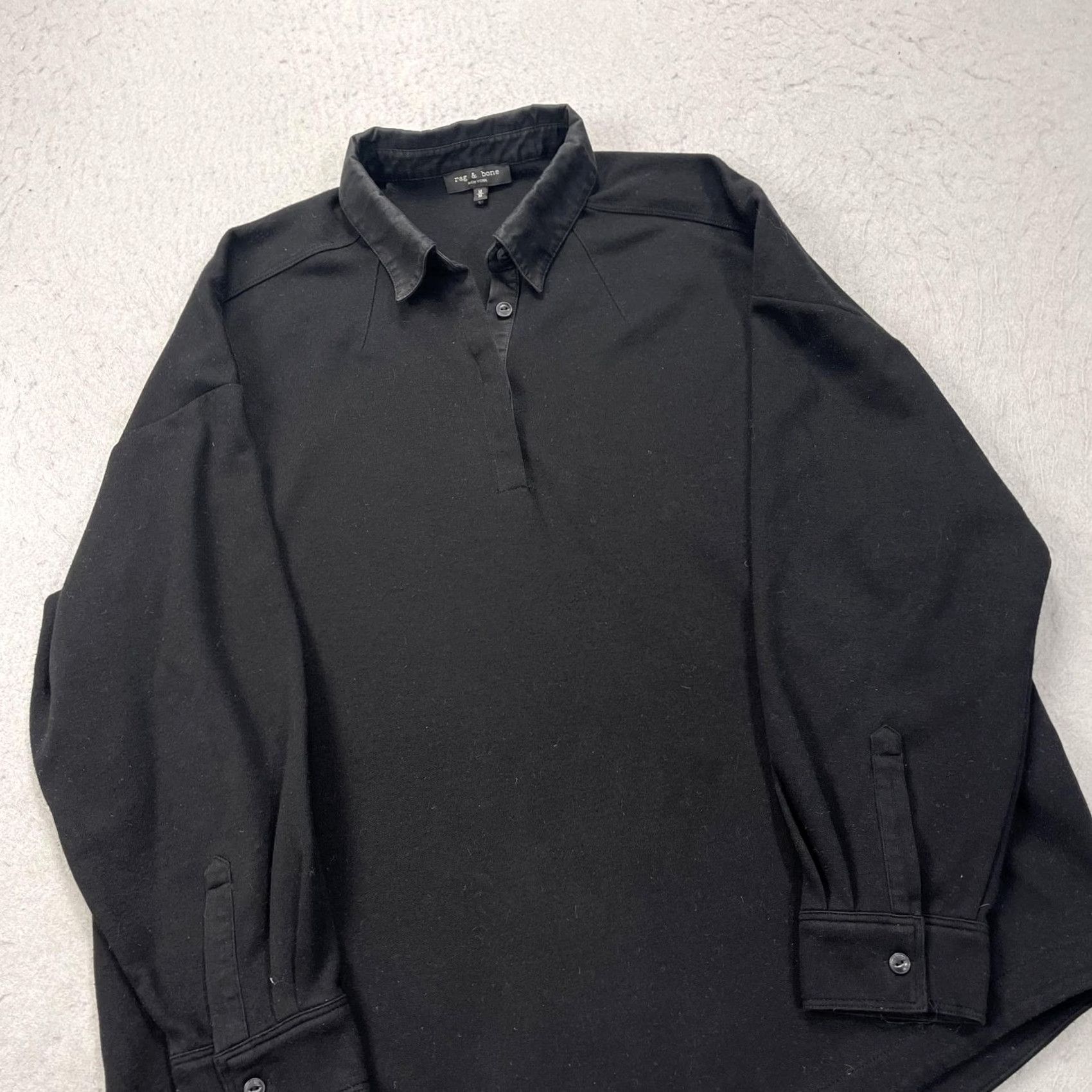 Rag & Bone Rag & Bone Polo Shirt Womens Medium Black Long Sleeve Cotton Jersey Casual Size M / US 6-8 / IT 42-44 - 3 Thumbnail