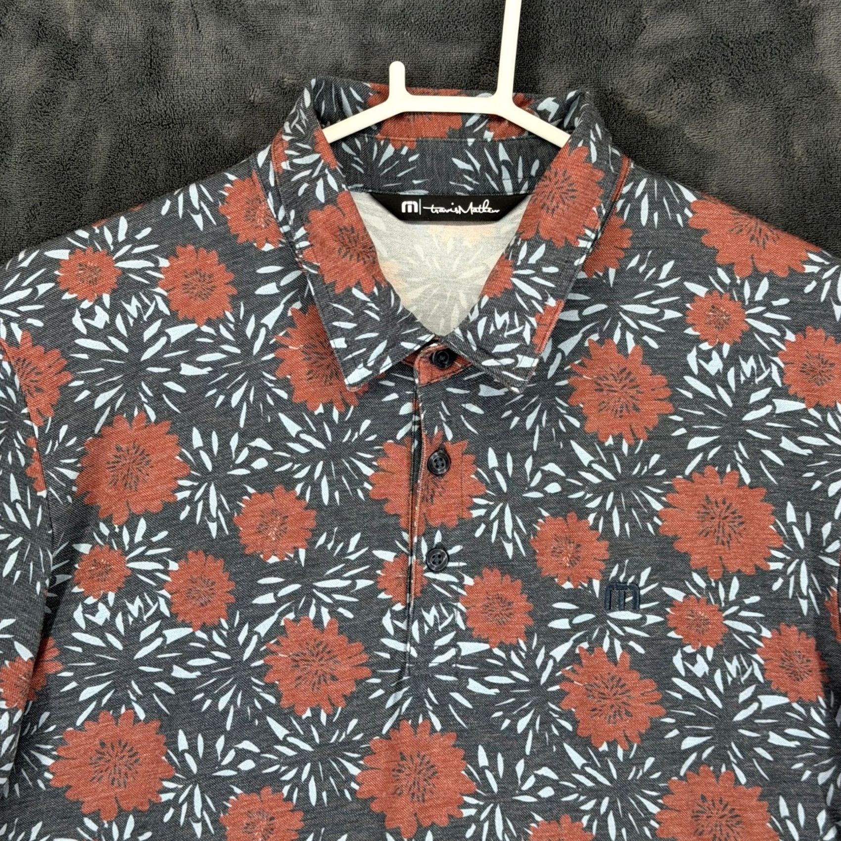TravisMathew Travis Mathew Polo Shirt Mens XL Floral Print Short Sleeve Gray Red Golf Casual Shirt Size US XL / EU 56 / 4 - 2 Thumbnail