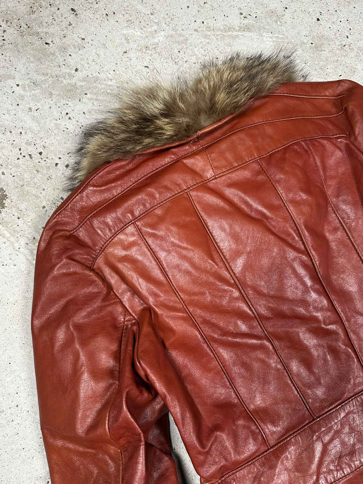 Vintage Vintage 90s Genuine Leather Fur Collar Long Coat Size L / US 10 / IT 46 - 18 Thumbnail
