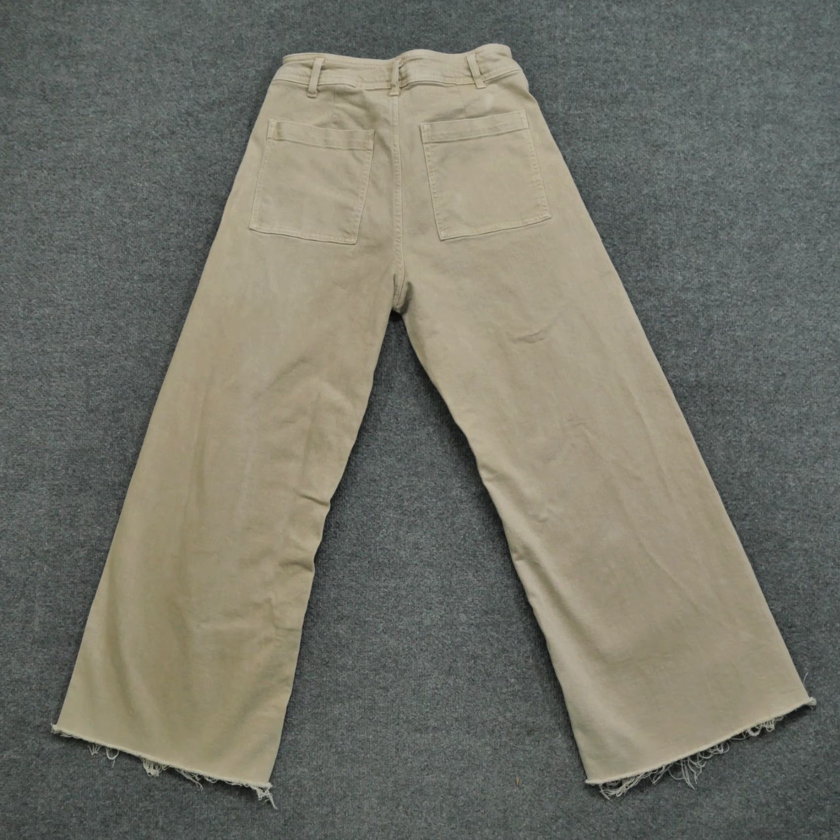 Zara Zara Pants Womens 12 Tan Khaki Wide-Leg Baggy Raw Hem Casual Workwear Beige Midi Cropped Lightweight Size 30" / US 8 / IT 44 - 7 Thumbnail