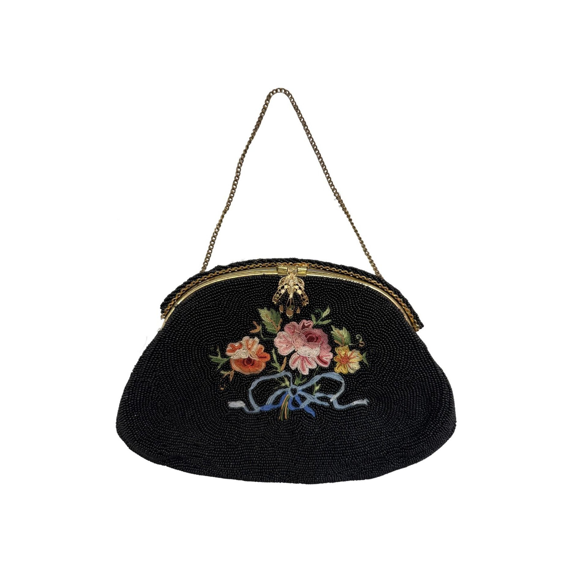 Vintage Vintage Birks 1940s French Beaded Embroidery Floral Black Ba Size ONE SIZE - 2 Thumbnail