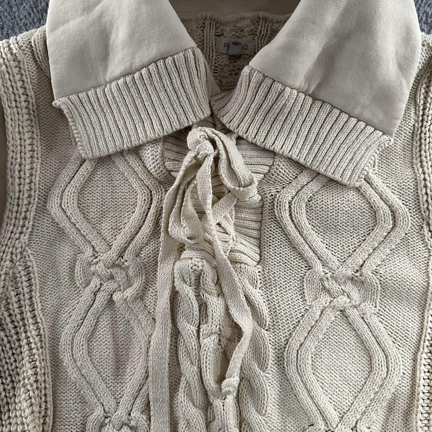 Vintage VINTAGE Pilcro Womens Sweater Beige Medium Anthologie Cable Laced Twofer Cotton Blend Size M / US 6-8 / IT 42-44 - 3 Thumbnail