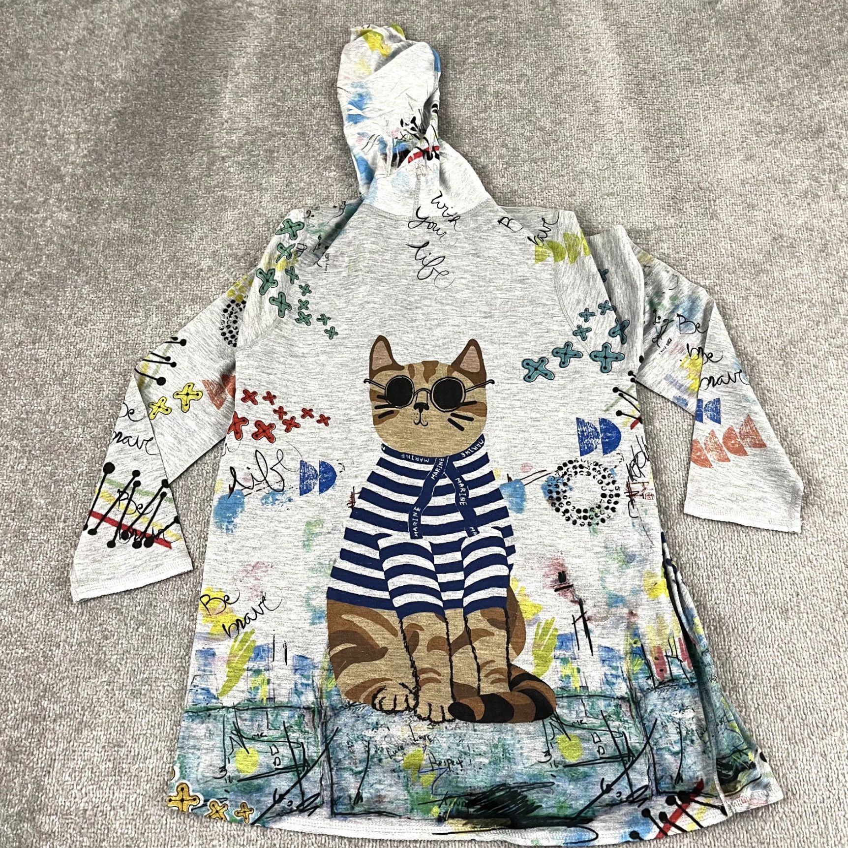 Noah INOAH Jacket Womens XS Gray Cat Marine Art Hooded Open Front Pockets Pullover Size XS / US 0-2 / IT 36-38 - 3 Thumbnail