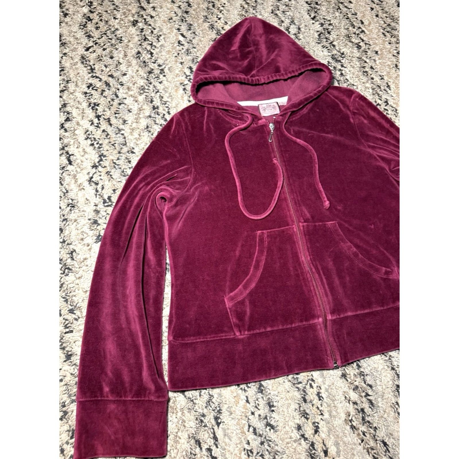 Juicy Couture VINTAGE Juicy Couture Hoodie Full Zip Velour Track Jacket Womens XL Burgundy Red Size XL / US 12-14 / IT 48-50 - 5 Thumbnail