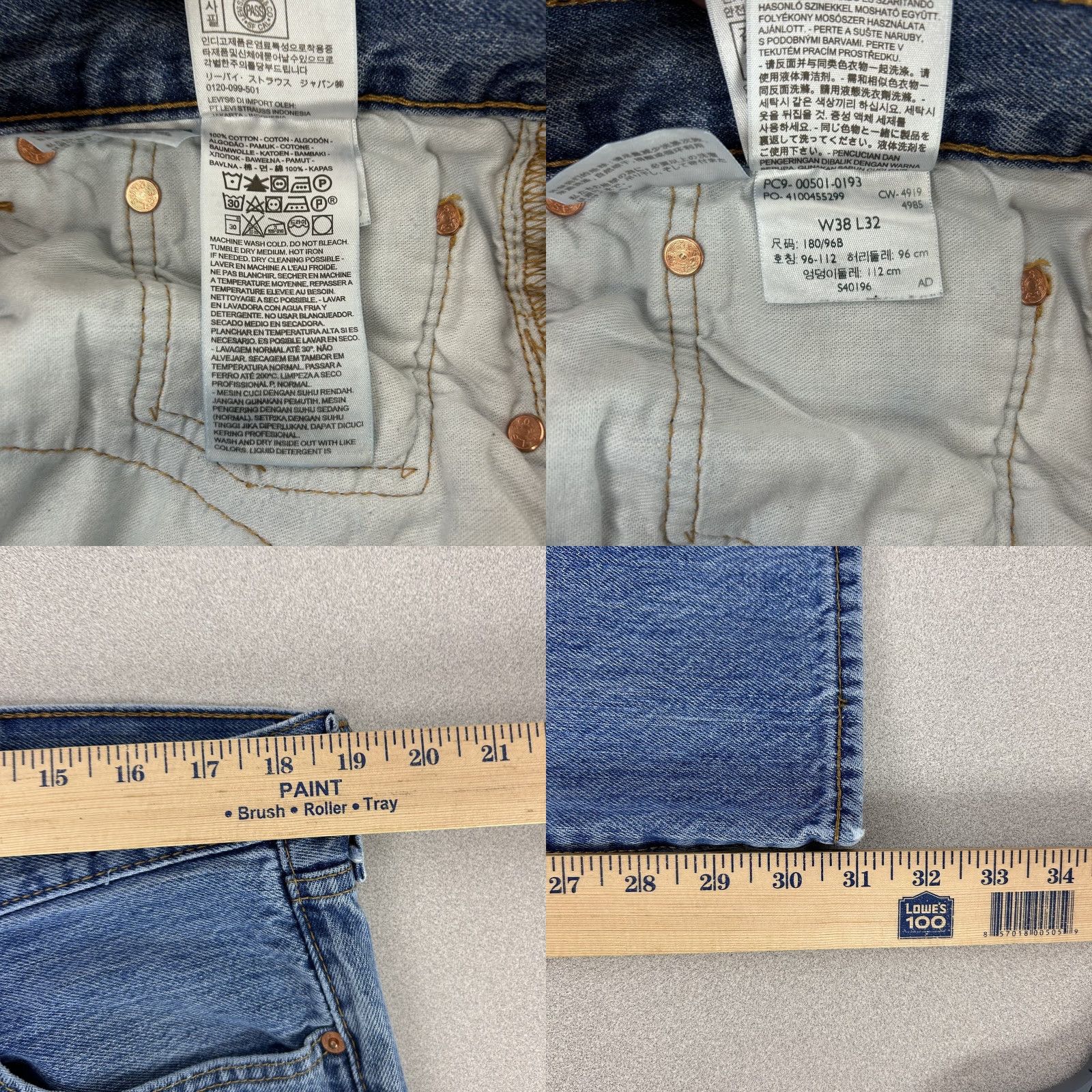 Levi's Levi's 501 Jeans Mens 38x32 Blue Denim Straight Leg Button Fly Classic Fit Size US 38 / EU 54 - 9 Thumbnail