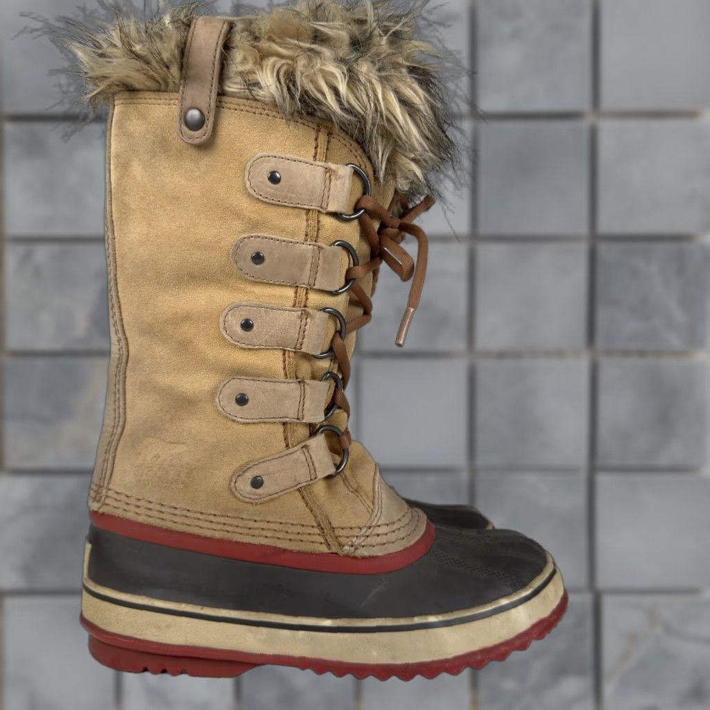 SOREL SOREL Joan of Arctic Womens Boots Tan Leather Waterproof Insulated Winter Fur Round Toe Tie Casual Winter Womens Flat Rubber Outsole Waterproof No N/A Size US 5 / IT 35 - 1 Thumbnail