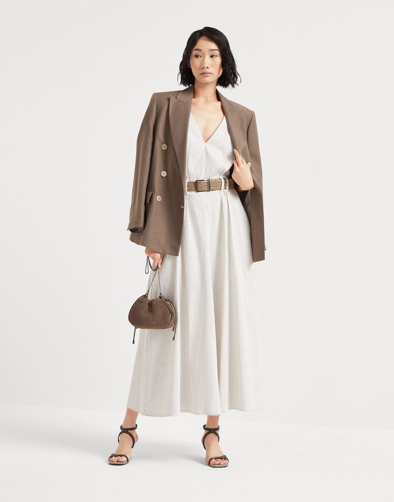 Brunello Cucinelli o1la1rc1a0326 Comfort Stripe Twill Belted Dress in Chalk Size M / US 6-8 / IT 42-44 - 5 Thumbnail