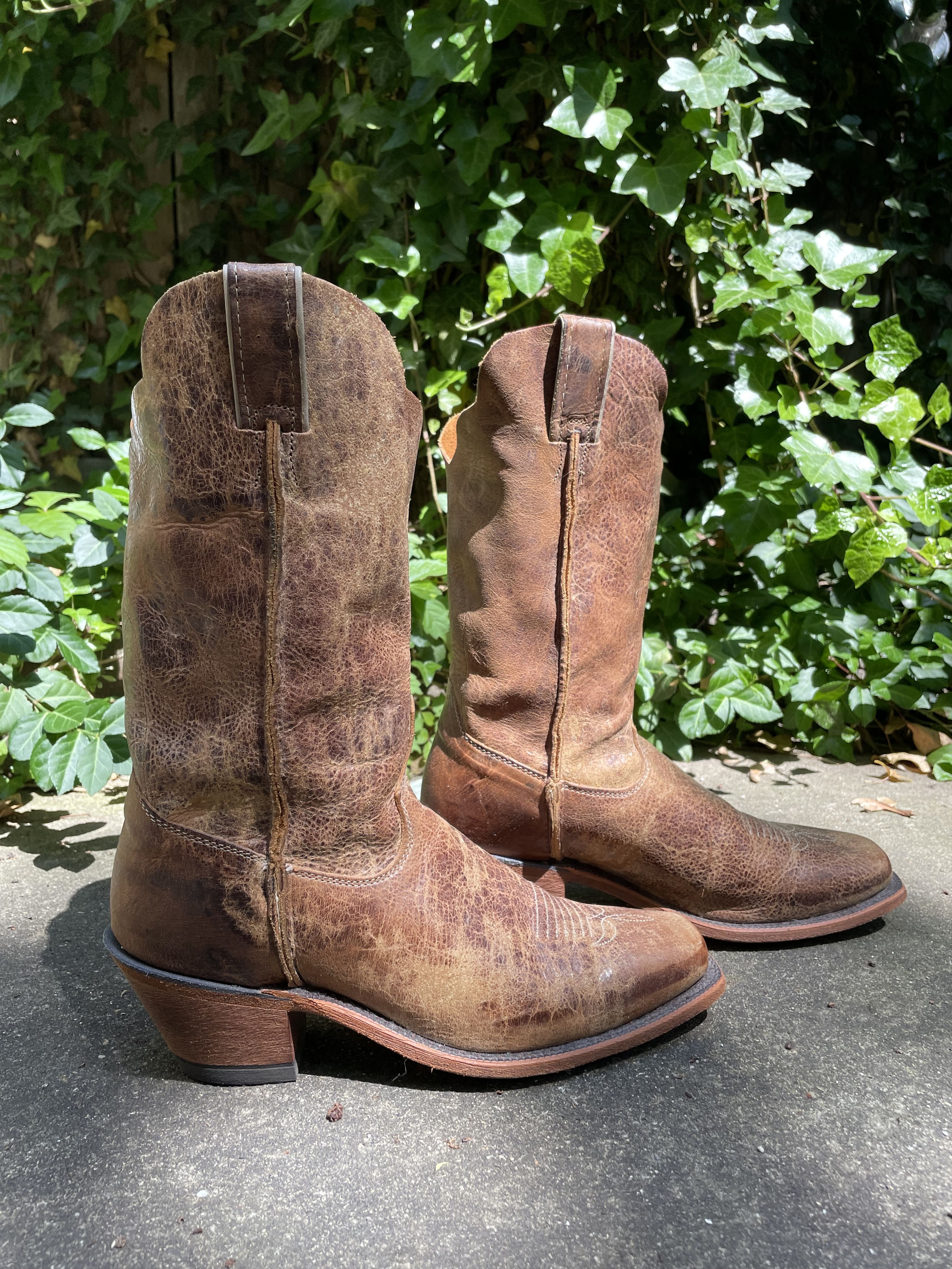 Justin Boots Justin Square Toe Brown Leather Cowboy Boot Size US 10 / IT 40 - 4 Thumbnail