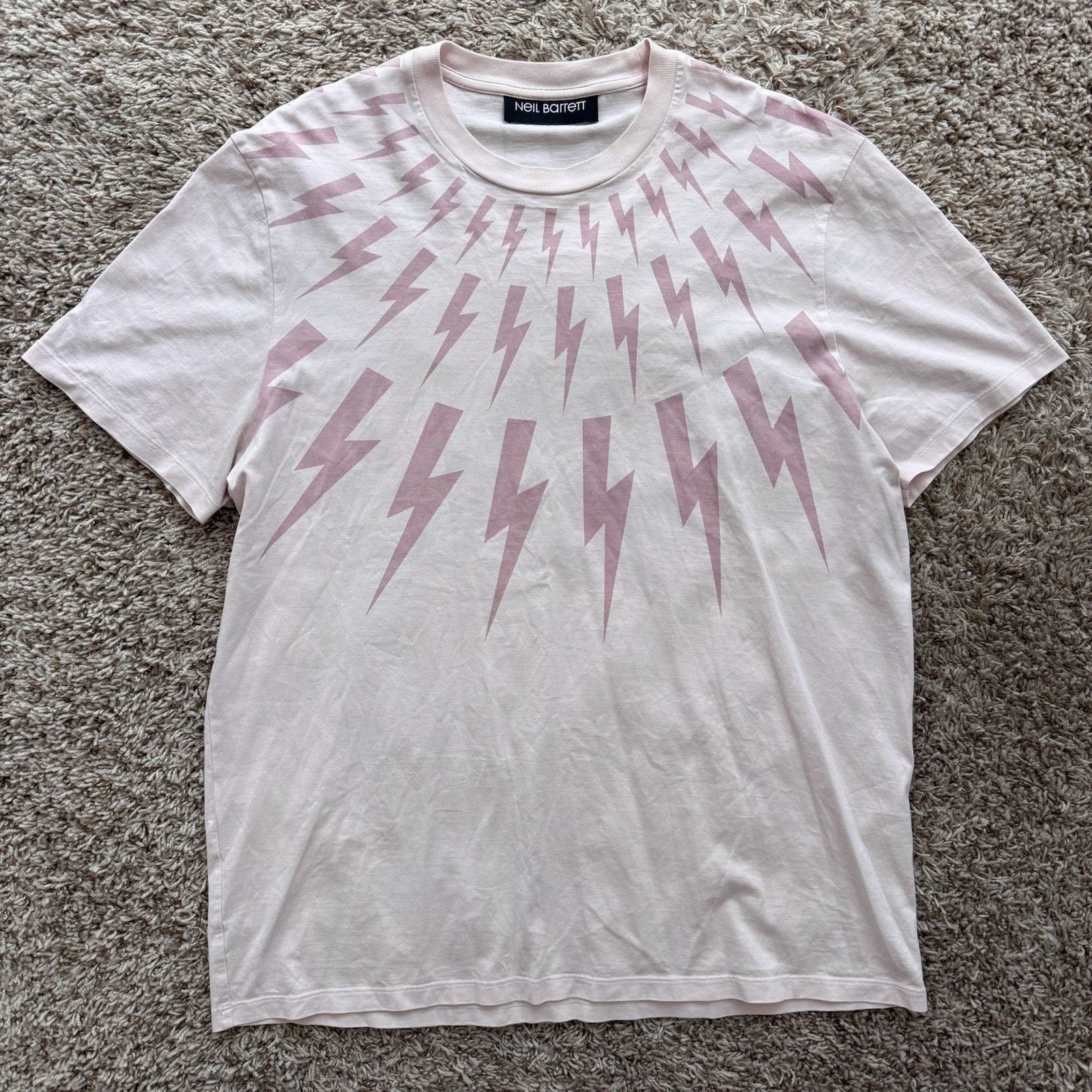 Neil Barrett Neil Barrett SS21 Pink Lightning Bolts Slim Fit T-Shirt Pink Size US XL / EU 56 / 4 - 1 Thumbnail