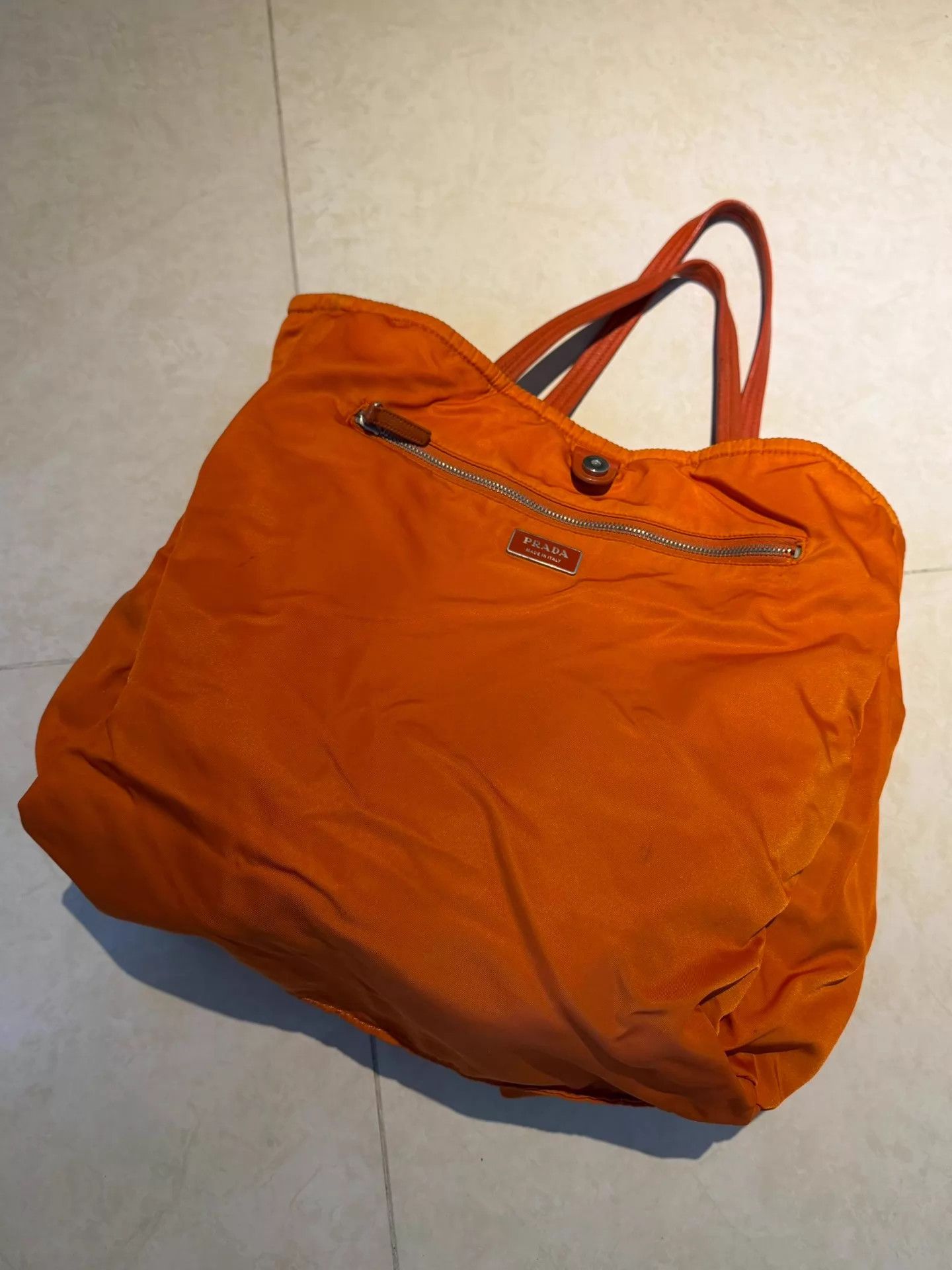Prada Prada Bicolor Nylon Tote White/Orange Logo Pockets Unisex Size ONE SIZE - 2 Thumbnail