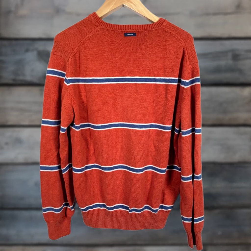 Nautica VINTAGE Nautica Sweater Men XL Orange Striped 100% Cotton Knit Crewneck Y2K VTG MENS Sweater Pullover Crew Neck Raglan? Size US XL / EU 56 / 4 - 1 Thumbnail