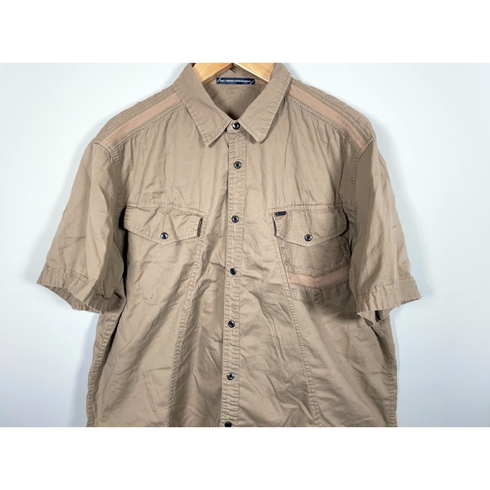 Vintage VINTAGE Girbaud Button-Up Shirt Men's 3XL Beige Short Sleeve Cotton Y2K Retro Size US XXL / EU 58 / 5 - 4 Thumbnail