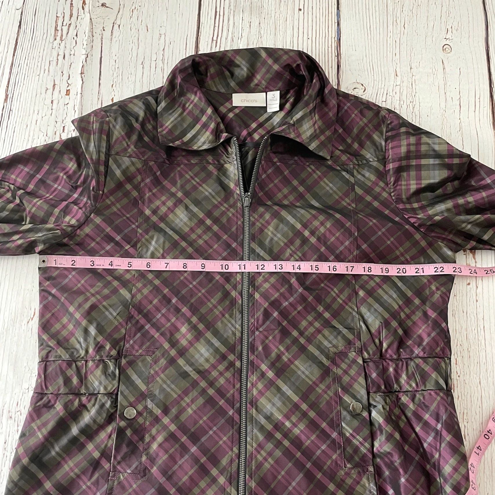 Vintage Chico's Jacket Women's 3 Plaid Full Zip Brown Purple Metallic Polyester 90s Theme Jacket Womens Size XS / US 0-2 / IT 36-38 - 4 Thumbnail