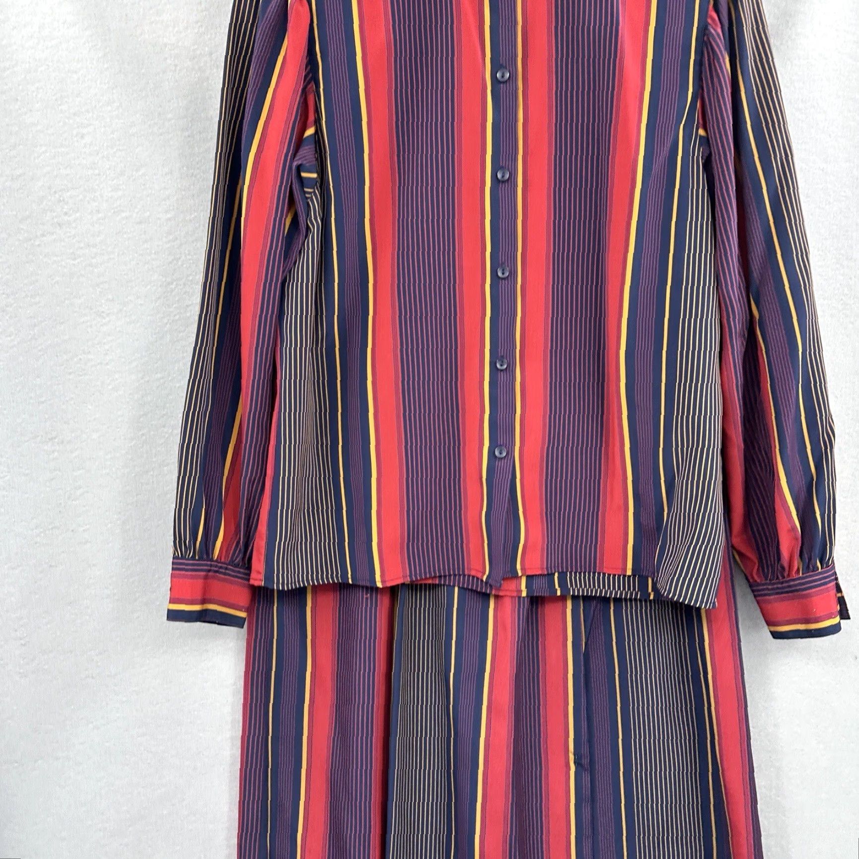 Vintage VINTAGE Intuitions Skirt (Women) Blouse Set M Striped Blue 60s A-Line Knee Length Bohemian Festival Classic Read Men? No. Size M / US 6-8 / IT 42-44 - 3 Thumbnail