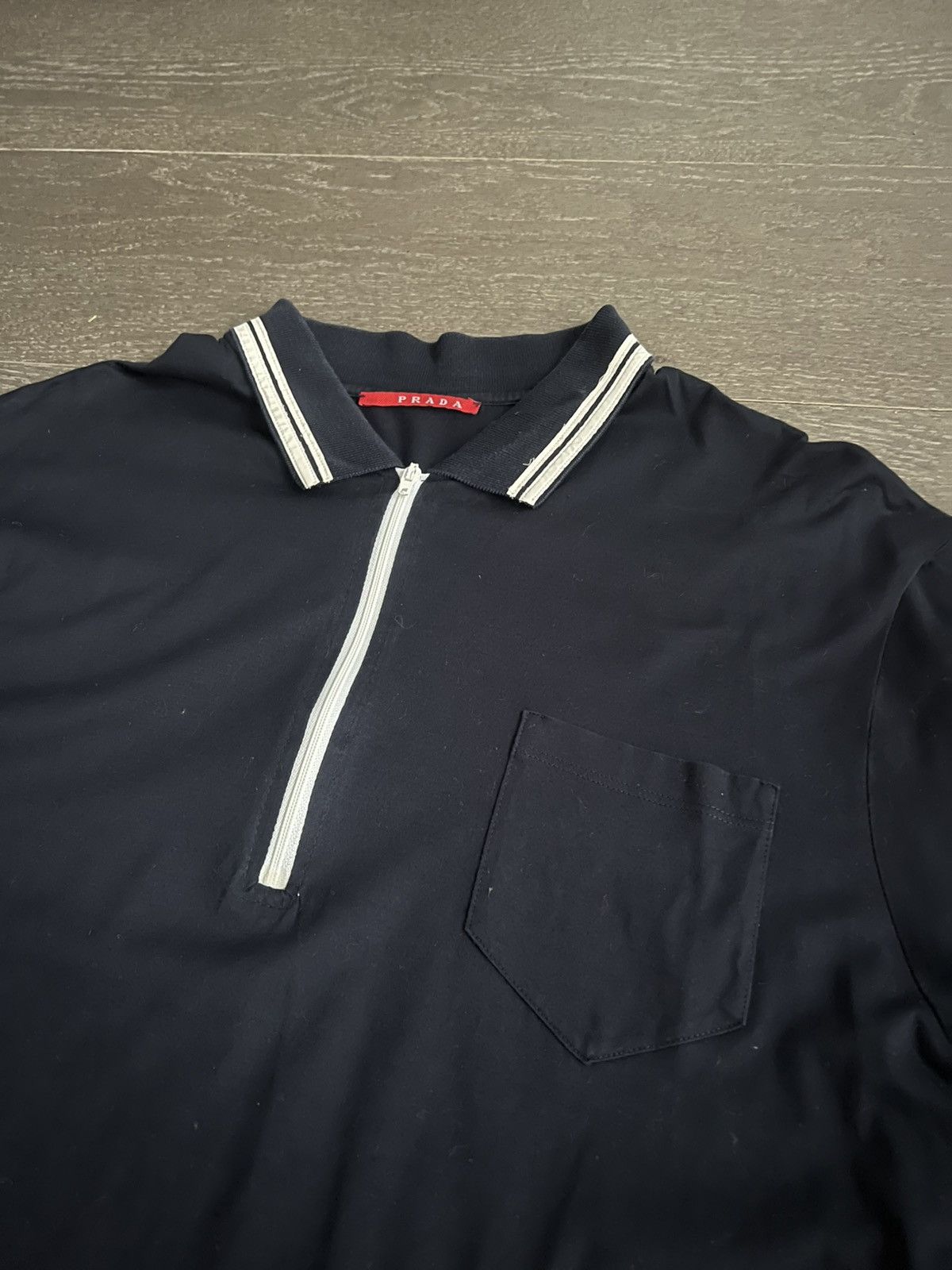 Prada Zip Polo Navy White Size US L / EU 52-54 / 3 - 2 Thumbnail