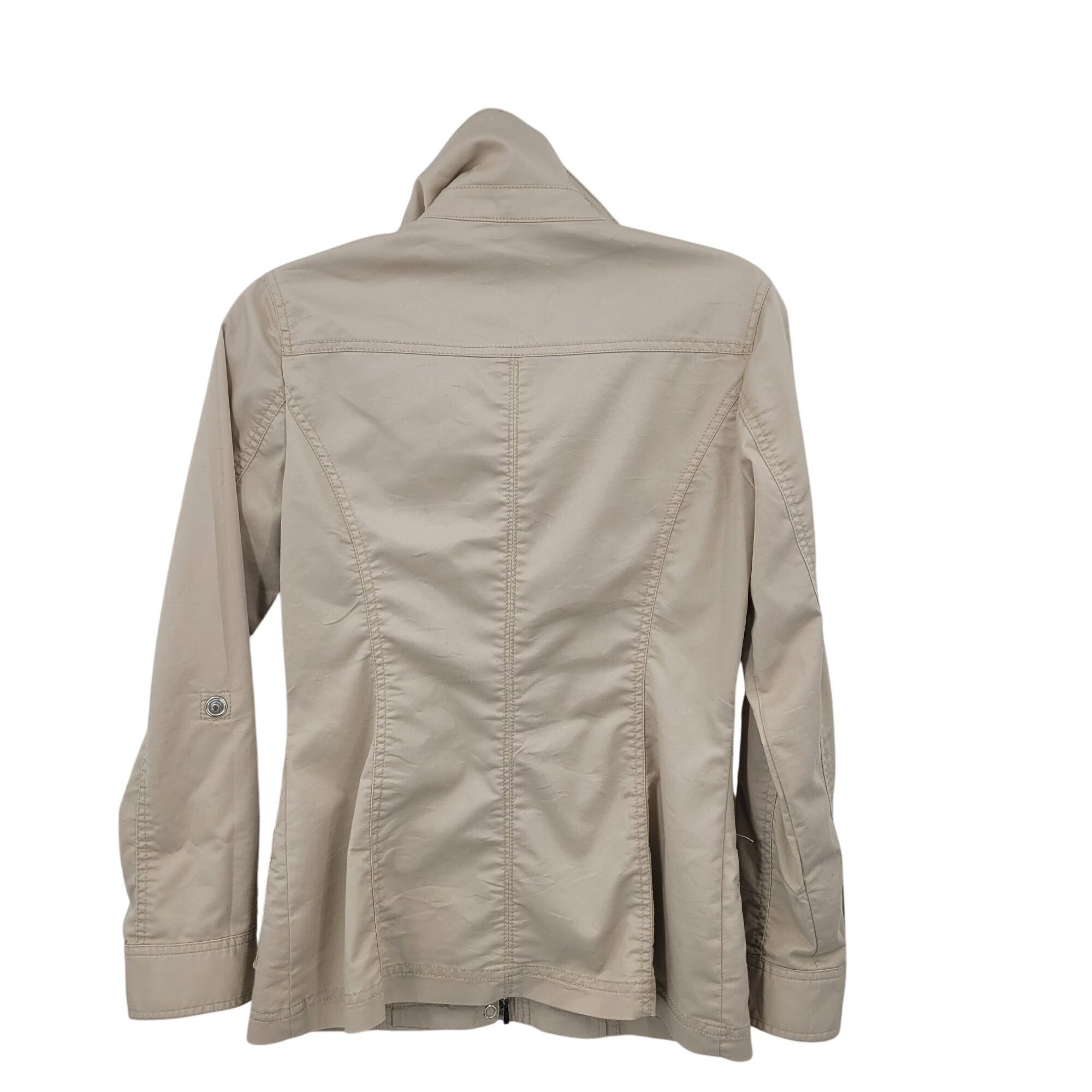 White House Black Market WHBM Womens Cream Lightweight Jacket 2 Ruched Cotton Zip Ne Size S / US 4 / IT 40 - 6 Thumbnail
