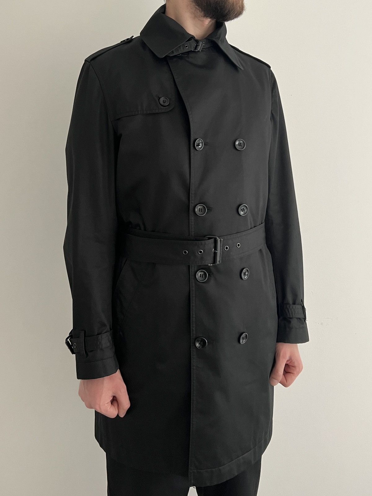 Dolce & Gabbana Mens Dolce & Gabbana Trench Coat Jacket Black Belted Size US M / EU 48-50 / 2 - 2 Thumbnail