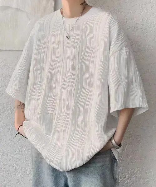 Other Korean White Wave Pleated Oversized Relaxed Tee T-shirt Size US XL / EU 56 / 4 - 2 Thumbnail