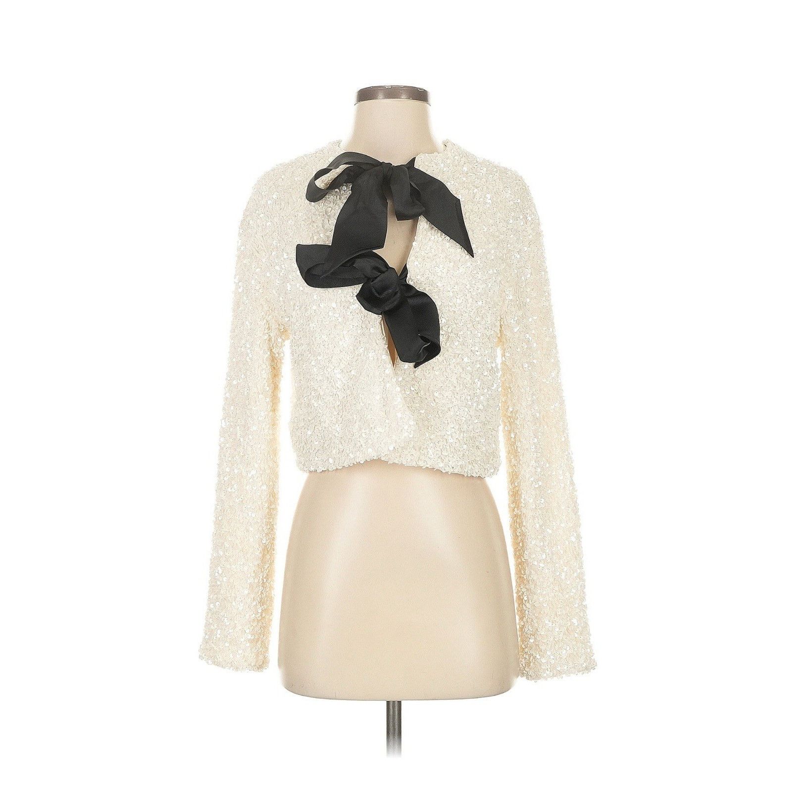 H&M H&M TIE-FRONTED SEQUINED JACKET TOP SEQUIN RIBBON Small Size S / US 4 / IT 40 - 3 Thumbnail