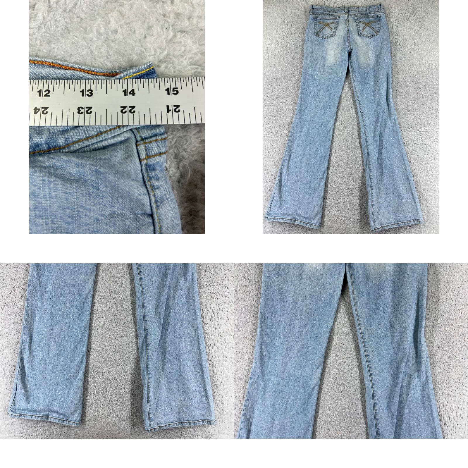 CO Tennis Jeans Co Jeans Women's 27x33 Blue Denim Distressed Flared 9 Regular Inseam 33 Cotton Blend 5-Pocket Closure Zip Vintage No Size 30" / US 8 / IT 44 - 9 Thumbnail