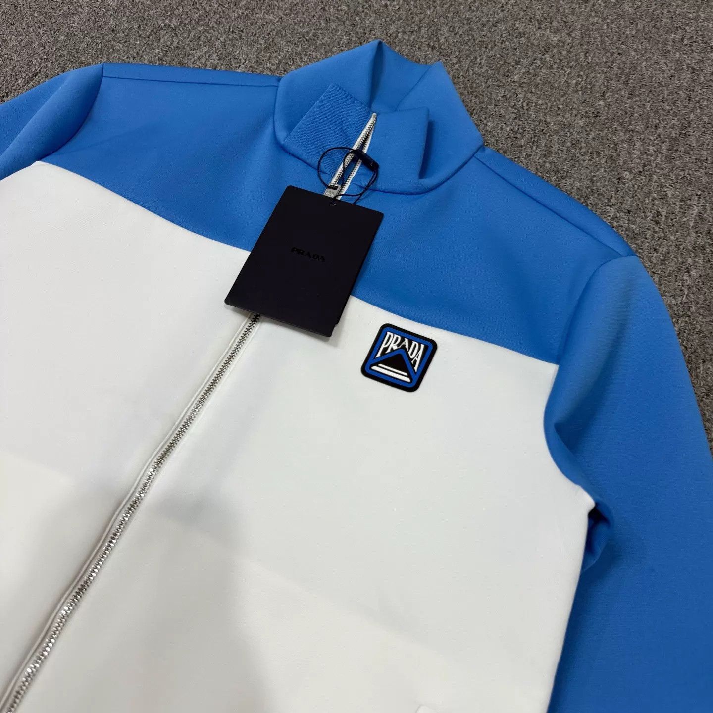 Prada Prada White & Blue Colorblock Leather Logo Zip Jacket S Size US S / EU 44-46 / 1 - 3 Thumbnail