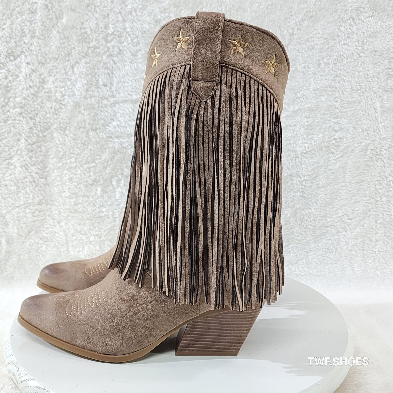Other Dusty Mid Calf Coco Taupe Fringe Country Western Cowgirl Boo Size US 7 / IT 37 - 5 Thumbnail