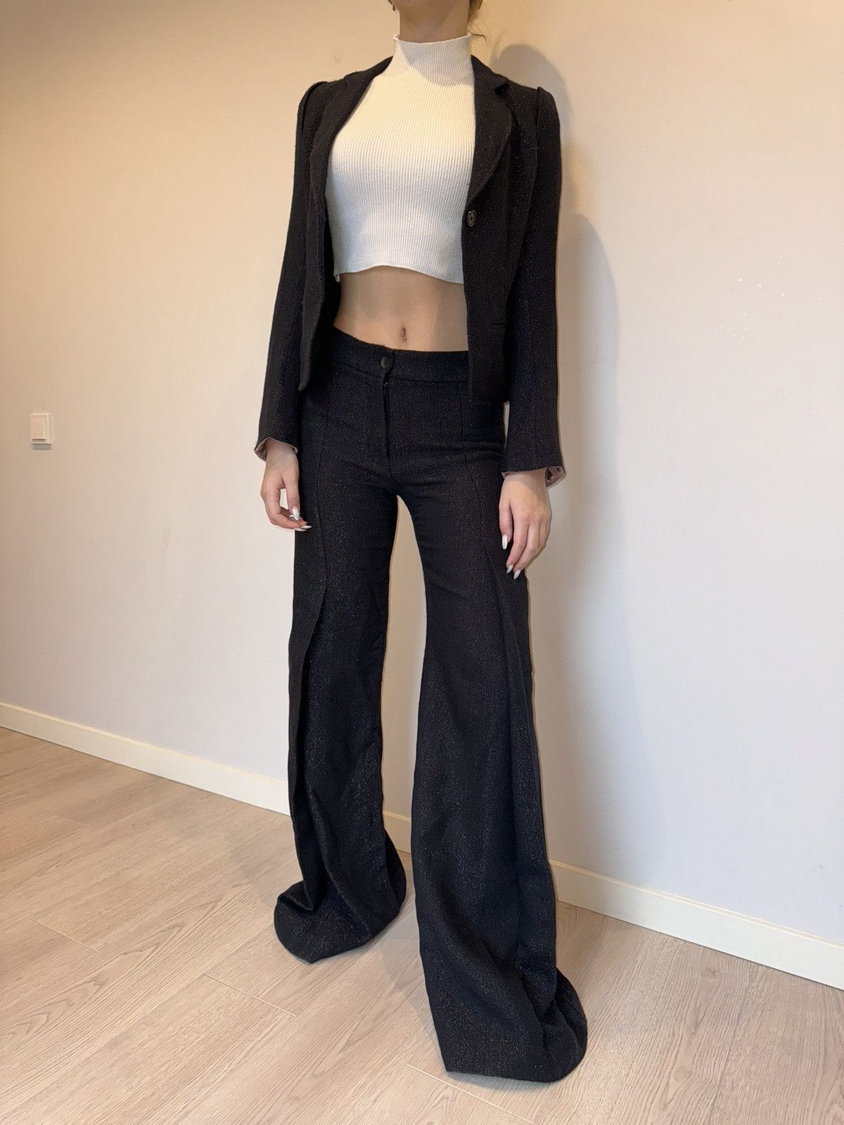 Ann Demeulemeester Ann Demeulemeester Shiny Polka Dot Blazer & Wide Pants Suit Size XS / US 0-2 / IT 36-38 - 24 Thumbnail