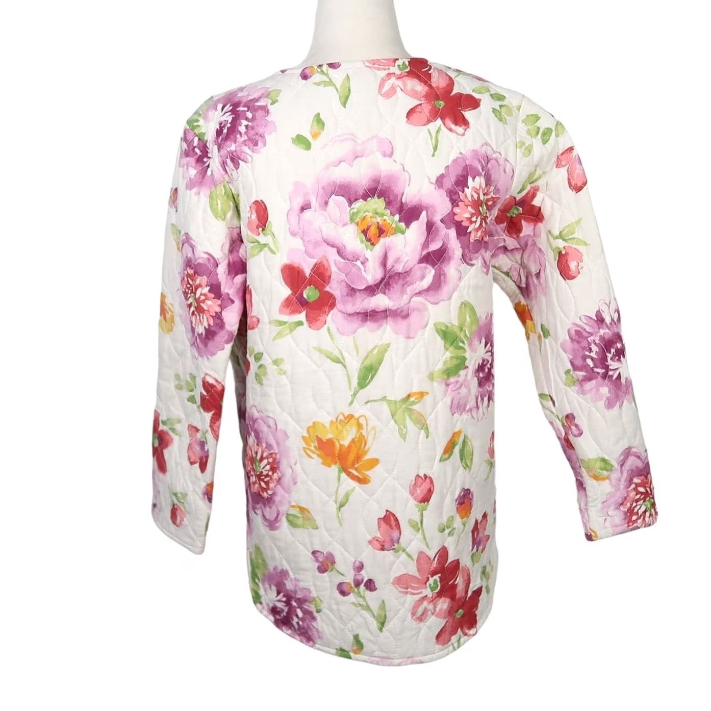 Pinko VINTAGE 90s White Pink Purple Floral Print Quilted Jacket M Women Short Spring Casual 90s Mens Women Girls Boys Size M / US 6-8 / IT 42-44 - 4 Thumbnail
