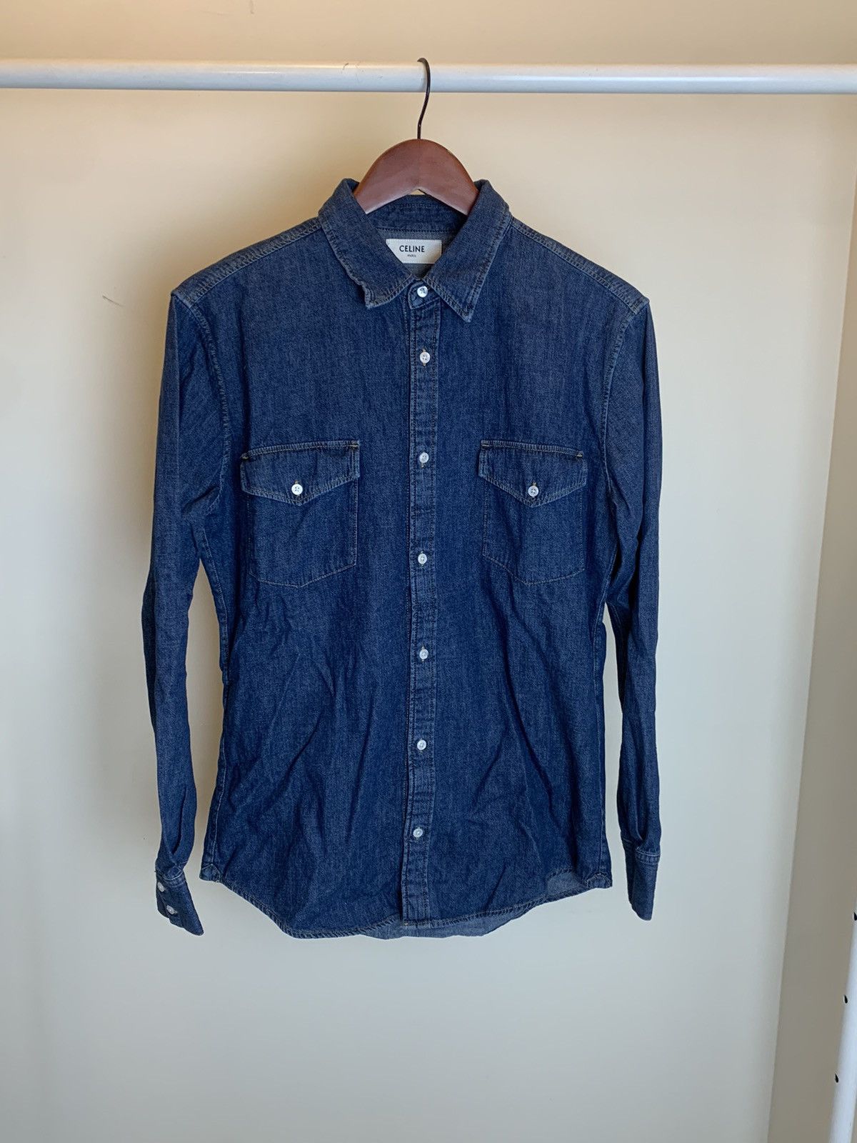 Celine × Hedi Slimane Celine By Hedi Slimane Blue Denim Button Up Shirt Size US L / EU 52-54 / 3 - 1 Thumbnail