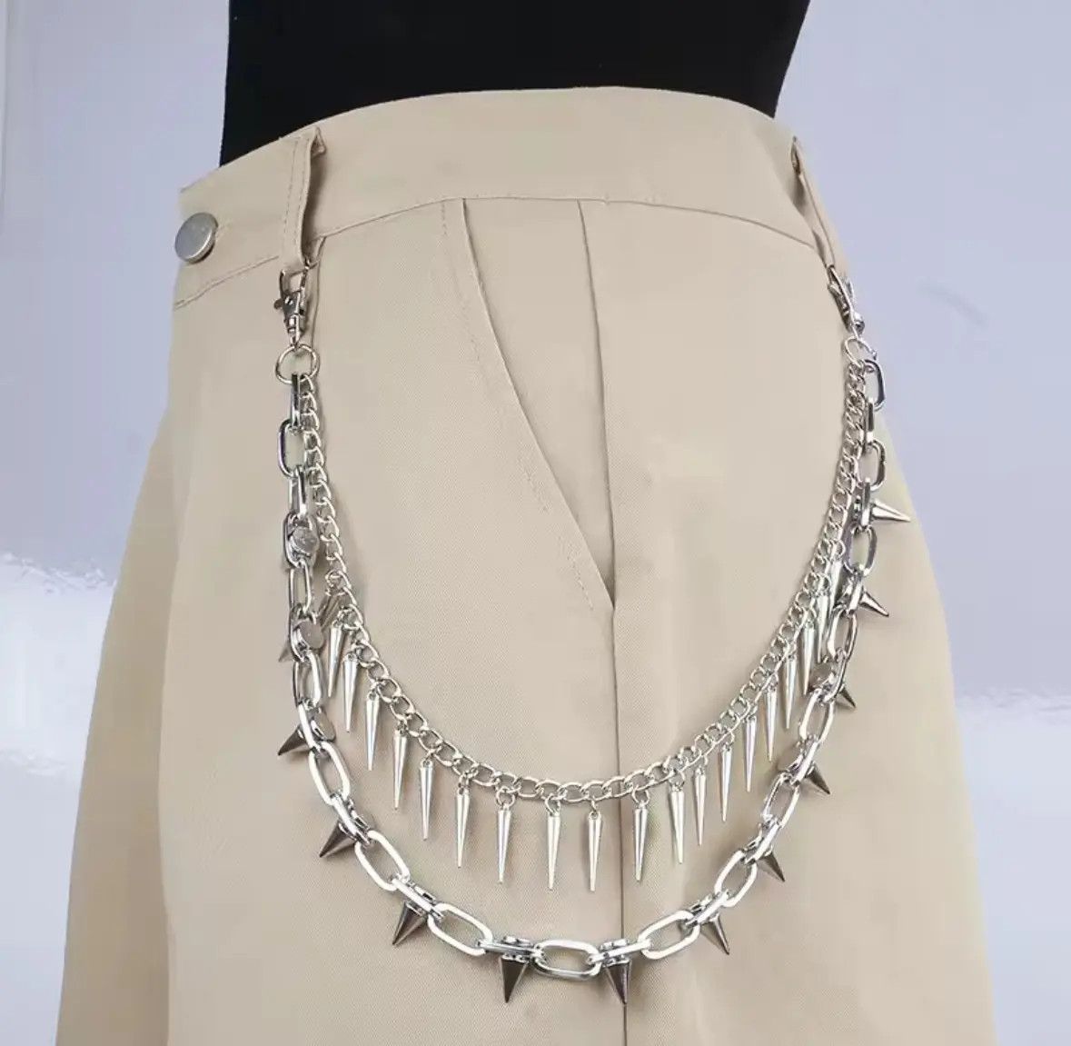 Other 2 Layers Punk Metal Pants Chain Wallet Belt Pointed Pendant Size ONE SIZE - 2 Thumbnail