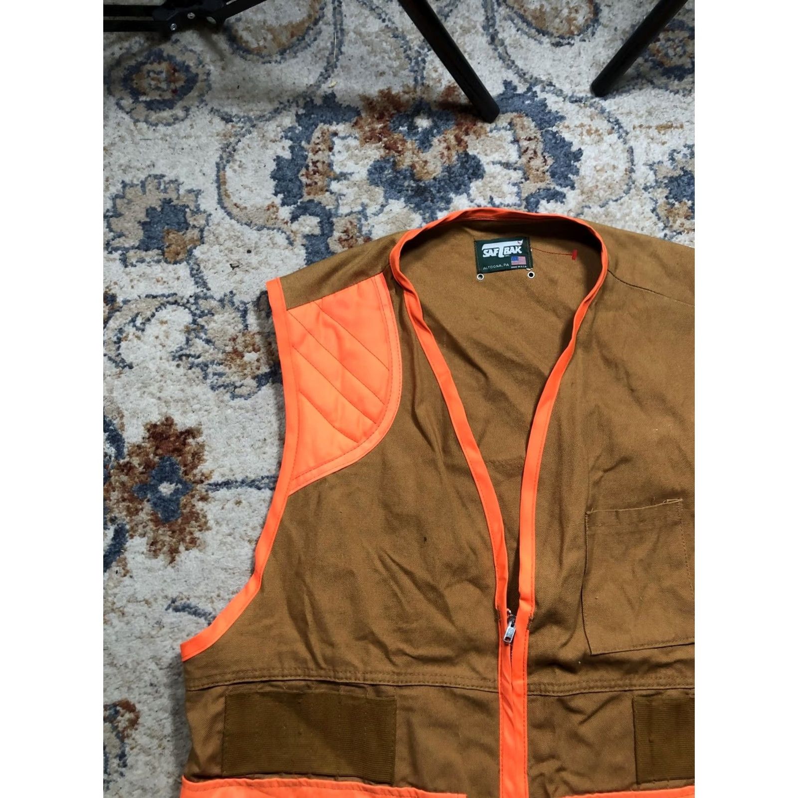 Vintage VINTAGE Saf-T-Bak Hunting Vest Mens XL Brown Blaze Orange Upland Game Bag USA Vest Size 46R - 3 Thumbnail