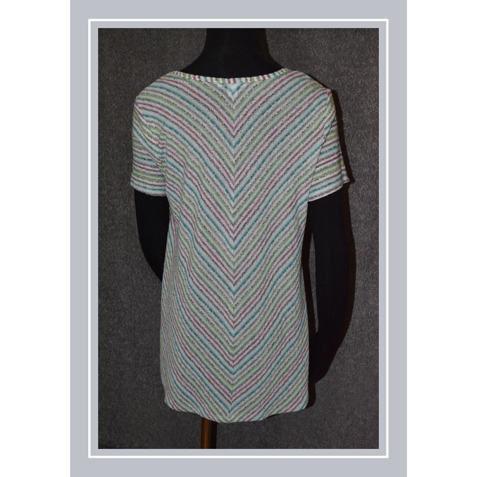 Vintage John Paul Richard Cute Diagonal Stripe V-Neck SS Tunic SZ M Size M / US 6-8 / IT 42-44 - 3 Thumbnail