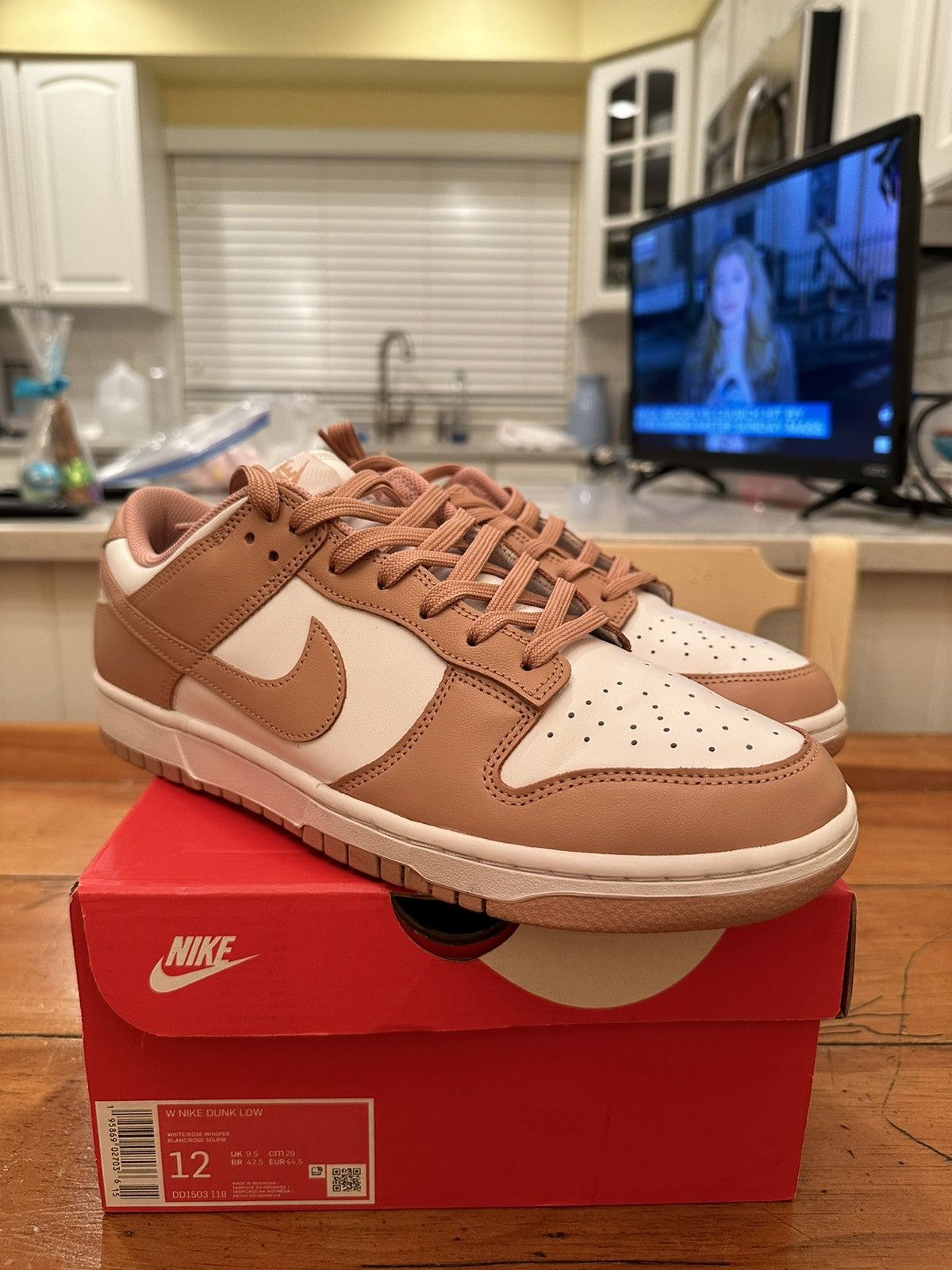 image of “Rose Whisper” Nike Dunk Low (W) Shoes in White/Pink, Women's (Size 12)