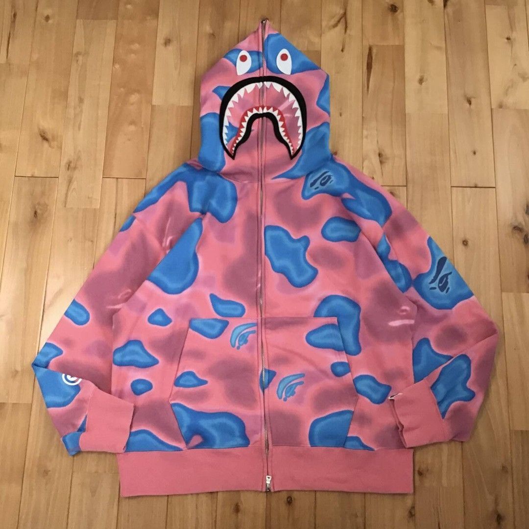 極少 BAPE WILD LEOPARD SHARK HOODIE PINK M A BATHING APE® Kids Wild Leopard Pattern Shark Zip Hoodie