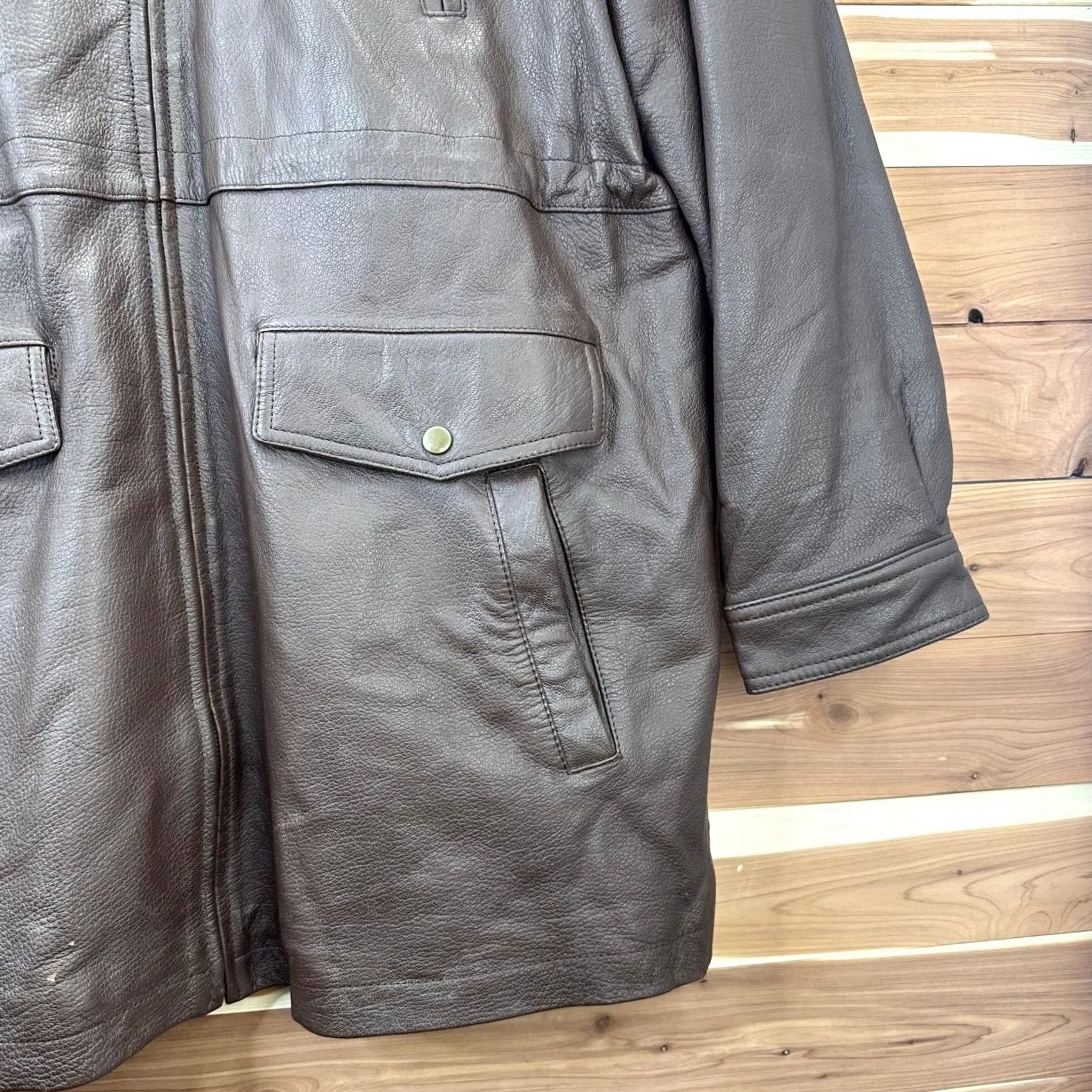 Orvis Orvis Leather Jacket Long Trench Coat Hooded Parka Adjustable Waist Men's L Brown Zip Size US L / EU 52-54 / 3 - 4 Thumbnail